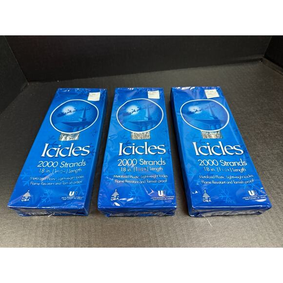 3 Christmas Tree Icicles Tinsel 2000 Strands 18 in. Long USA Union Wadding Co - Picture 1 of 8